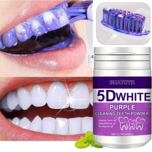 1 peça 5D BRANCO Roxo Pó de Clareamento de Dentes