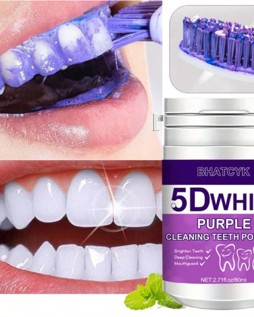 1 peça 5D BRANCO Roxo Pó de Clareamento de Dentes