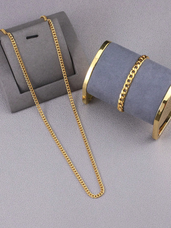 2 Peças/Conjunto Homens Moda Aço Inoxidável Simples Jogo Todo Colar E Conjunto De Pulseira 1 2 Peças/Conjunto Homens Moda Aço Inoxidável Simples Jogo Todo Colar E Conjunto De Pulseira