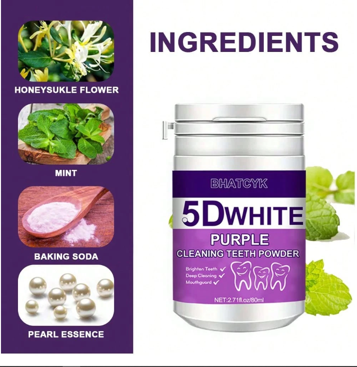 1 peça 5D BRANCO Roxo Pó de Clareamento de Dentes 4 1 peça 5D BRANCO Roxo Pó de Clareamento de Dentes - Image 4