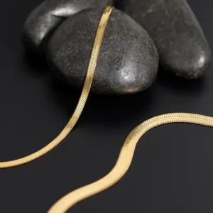 1pc 18K banhado a ouro grosso plana cobra corrente colar feminino, gargantilha de aço inoxidável