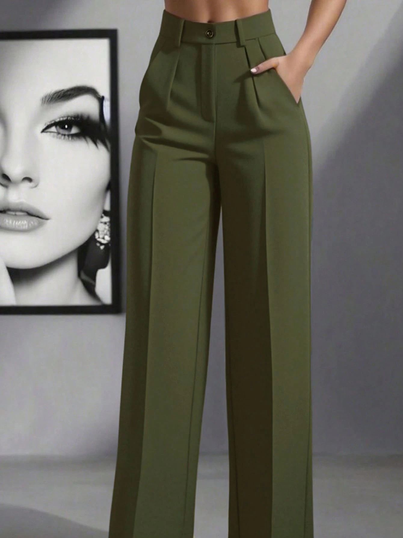 Calça feminina de cintura alta com pregas e modelagem solta, ideal para o trabalho e ocasiões casuais, primavera/verão. - Image 10