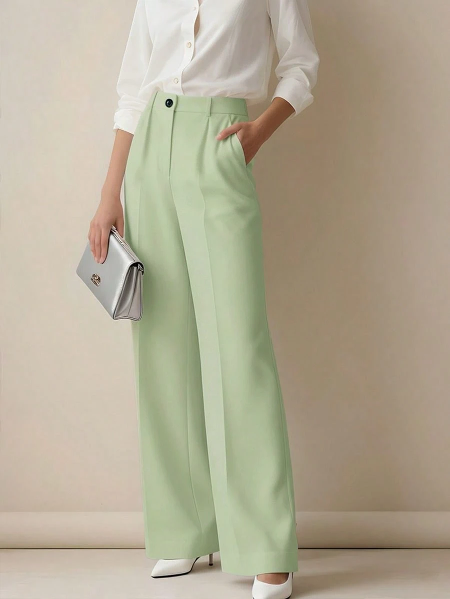 Calça feminina de cintura alta com pregas e modelagem solta, ideal para o trabalho e ocasiões casuais, primavera/verão. - Image 7