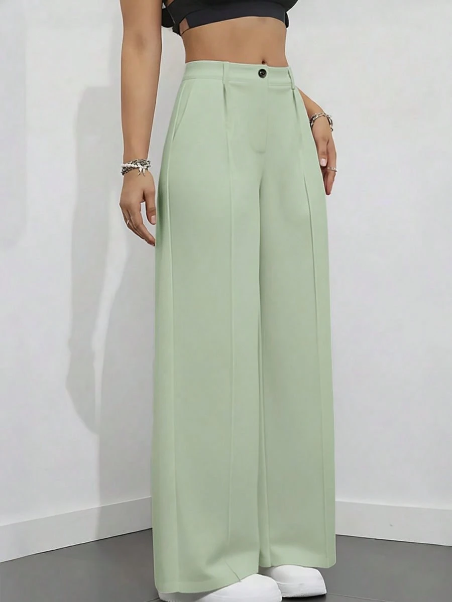 Calça feminina de cintura alta com pregas e modelagem solta, ideal para o trabalho e ocasiões casuais, primavera/verão. - Image 2