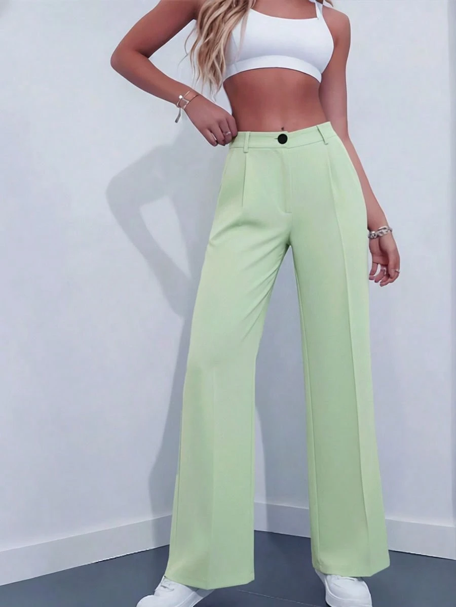 Calça feminina de cintura alta com pregas e modelagem solta, ideal para o trabalho e ocasiões casuais, primavera/verão. - Image 4