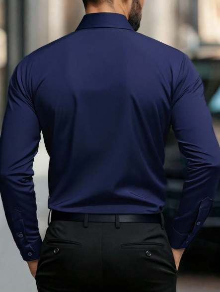 Camisa social masculina de manga comprida Manfinity Mode | Cor sólida, casual de negócios e formal, com botões, confortável para todas as estações, modelagem regular para o escritório e ocasiões casuais, textura suave. Camisa vermelha escura, camisa bordô para homens, camisa social masculina, camisa casual de negócios masculina, camisa marrom masculina. - Image 9