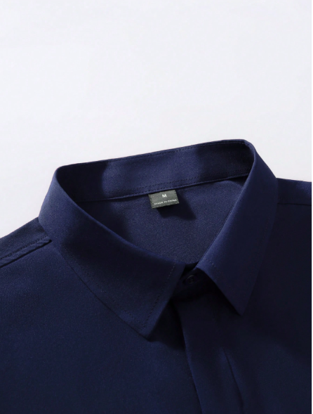 Camisa social masculina de manga comprida Manfinity Mode | Cor sólida, casual de negócios e formal, com botões, confortável para todas as estações, modelagem regular para o escritório e ocasiões casuais, textura suave. Camisa vermelha escura, camisa bordô para homens, camisa social masculina, camisa casual de negócios masculina, camisa marrom masculina. - Image 10