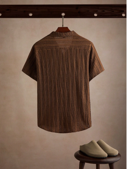 Camisa masculina Core Aspect de manga curta, abotoamento simples, estilo casual para o verão e uso diário. - Image 3