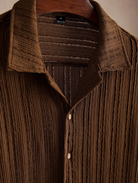 Camisa masculina Core Aspect de manga curta, abotoamento simples, estilo casual para o verão e uso diário. - Image 4