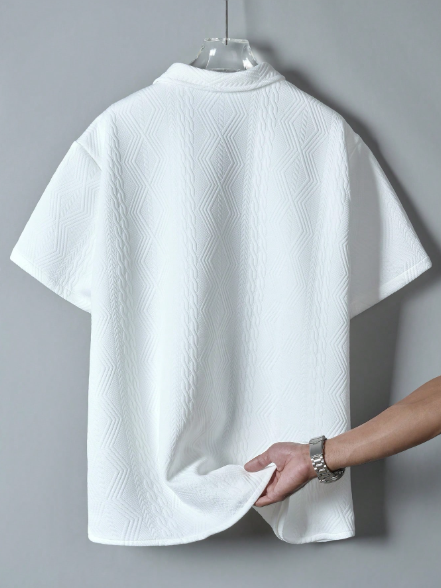 Camisa Manfinity CasualCool para homem com patchwork em cores contrastantes, fecho frontal com botões e manga curta. Estilo bloco de cores. - Image 2