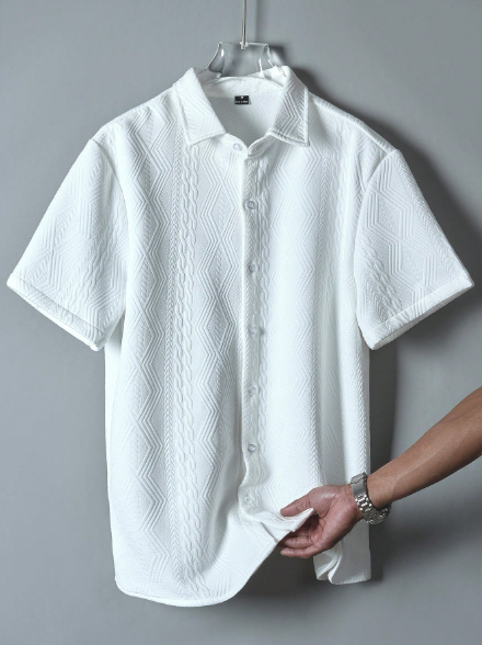 Camisa Manfinity CasualCool para homem com patchwork em cores contrastantes, fecho frontal com botões e manga curta. Estilo bloco de cores. - Image 5