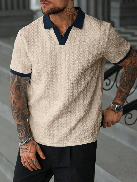 Camisa Polo Masculina CasualCool de Manga Curta com Contraste em Cores, Camisa Polo Masculina de Malha, Camisa Polo Masculina Creme, Camisa Polo Masculina de Malha com Decote em V, Camisa Polo Masculina de Manga Curta, Camisa Polo Masculina Texturizada Old Money - Image 5