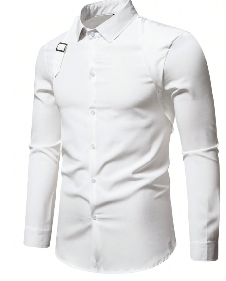 Camisa masculina de manga comprida, lisa e de cor sólida, estilo coreano, da Manfinity AFTRDRK. Ideal para marido, trabalho e outono. - Image 2