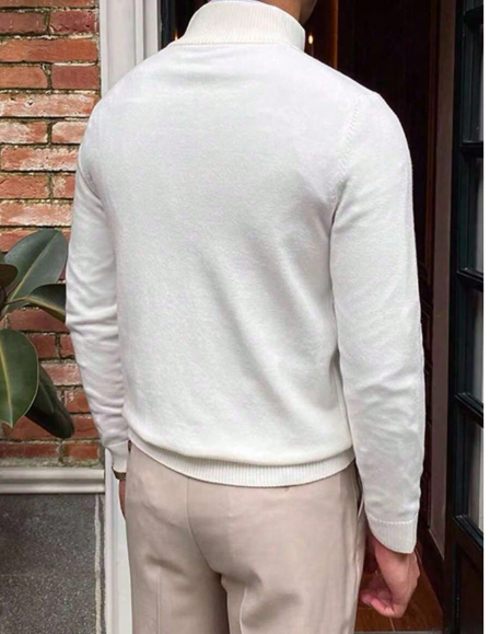 Suéter masculino de manga comprida raglan com gola alta, modelagem solta e zíper frontal até a metade. - Image 2