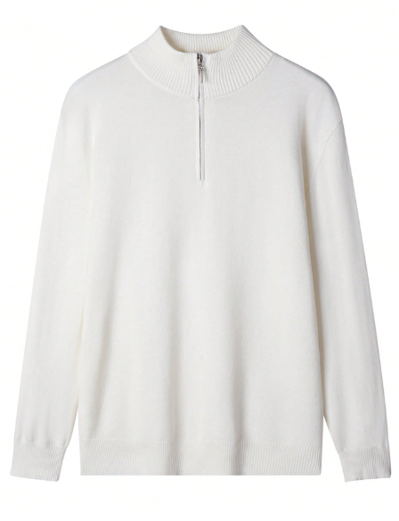 Suéter masculino de manga comprida raglan com gola alta, modelagem solta e zíper frontal até a metade. - Image 3