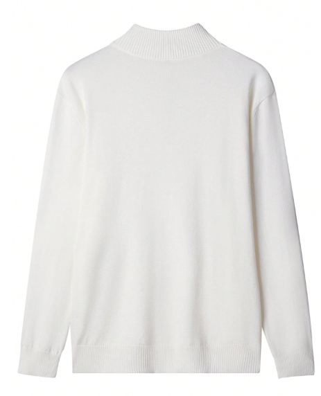 Suéter masculino de manga comprida raglan com gola alta, modelagem solta e zíper frontal até a metade. - Image 4