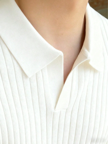 Suéter masculino de malha canelada vertical em cor sólida, modelo simples e versátil de manga comprida. - Image 4