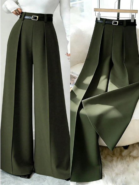 Calça Elenzga 2026 Nova Calça Retrô Verde Militar para Uso Diário e Casual, Cintura Alta, Modelagem Reta e Caimento Solto, Versátil para Mulheres na Primavera e Outono.