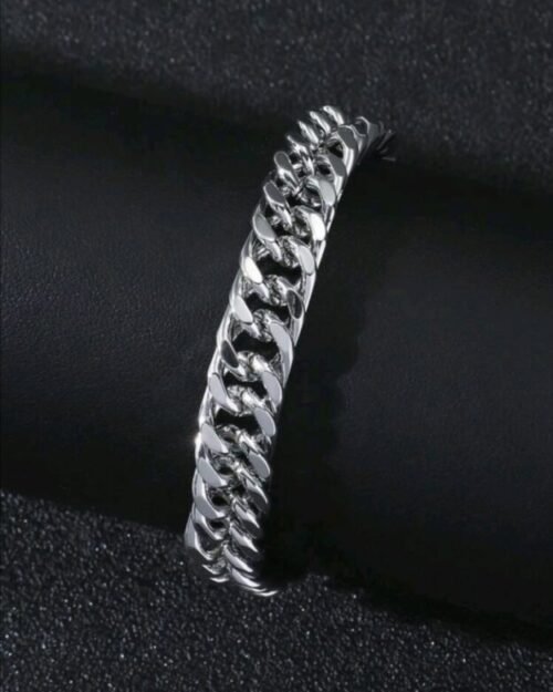 Pulseira masculina estilo hip-hop com corrente metálica preta, acessório de mão simples e ideal para o verão.