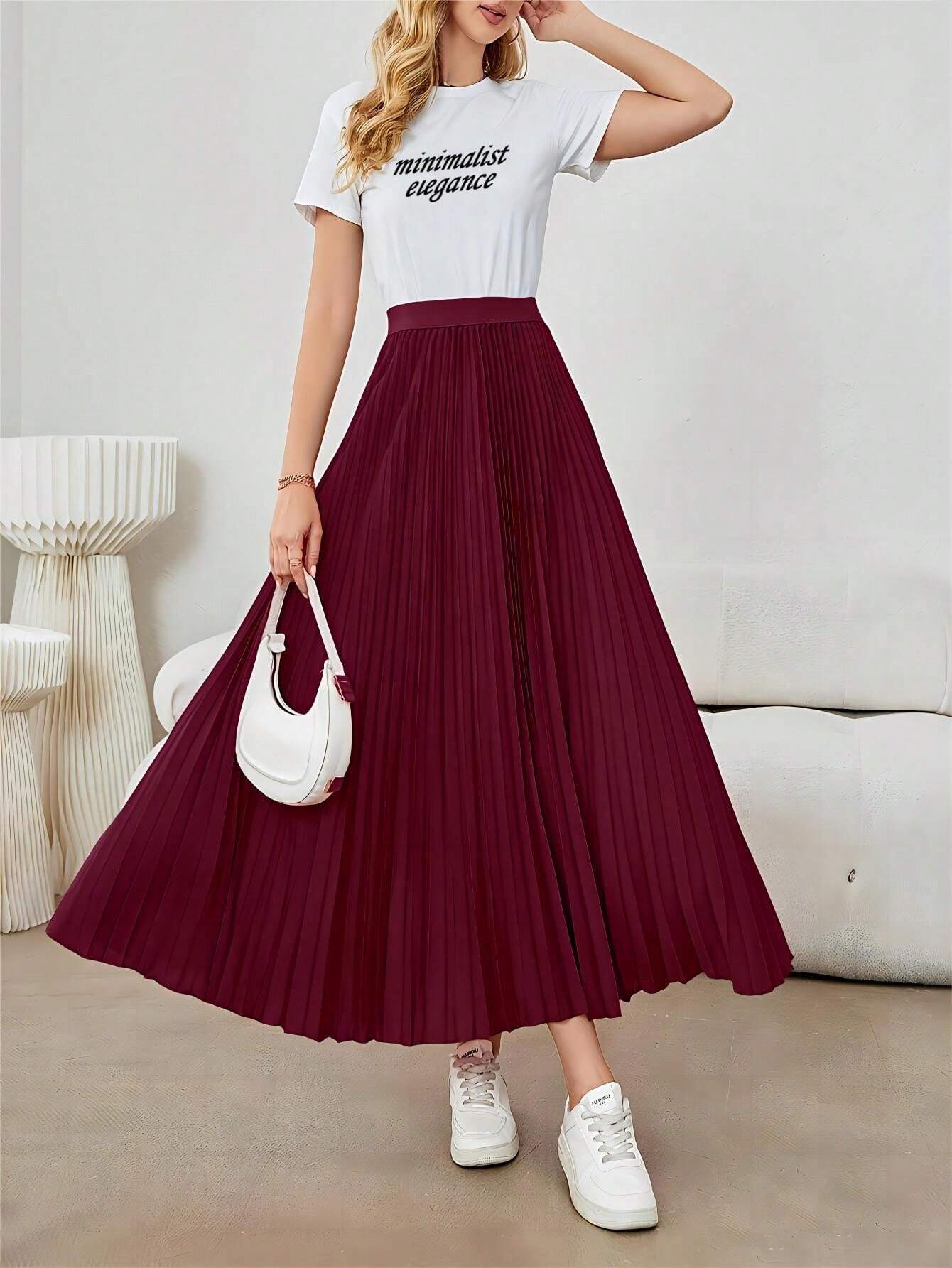 Saia plissada feminina minimalista, elegante e versátil. - Image 6