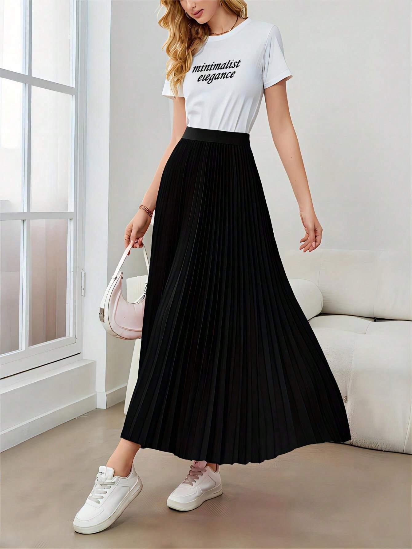 Saia plissada feminina minimalista, elegante e versátil. - Image 9