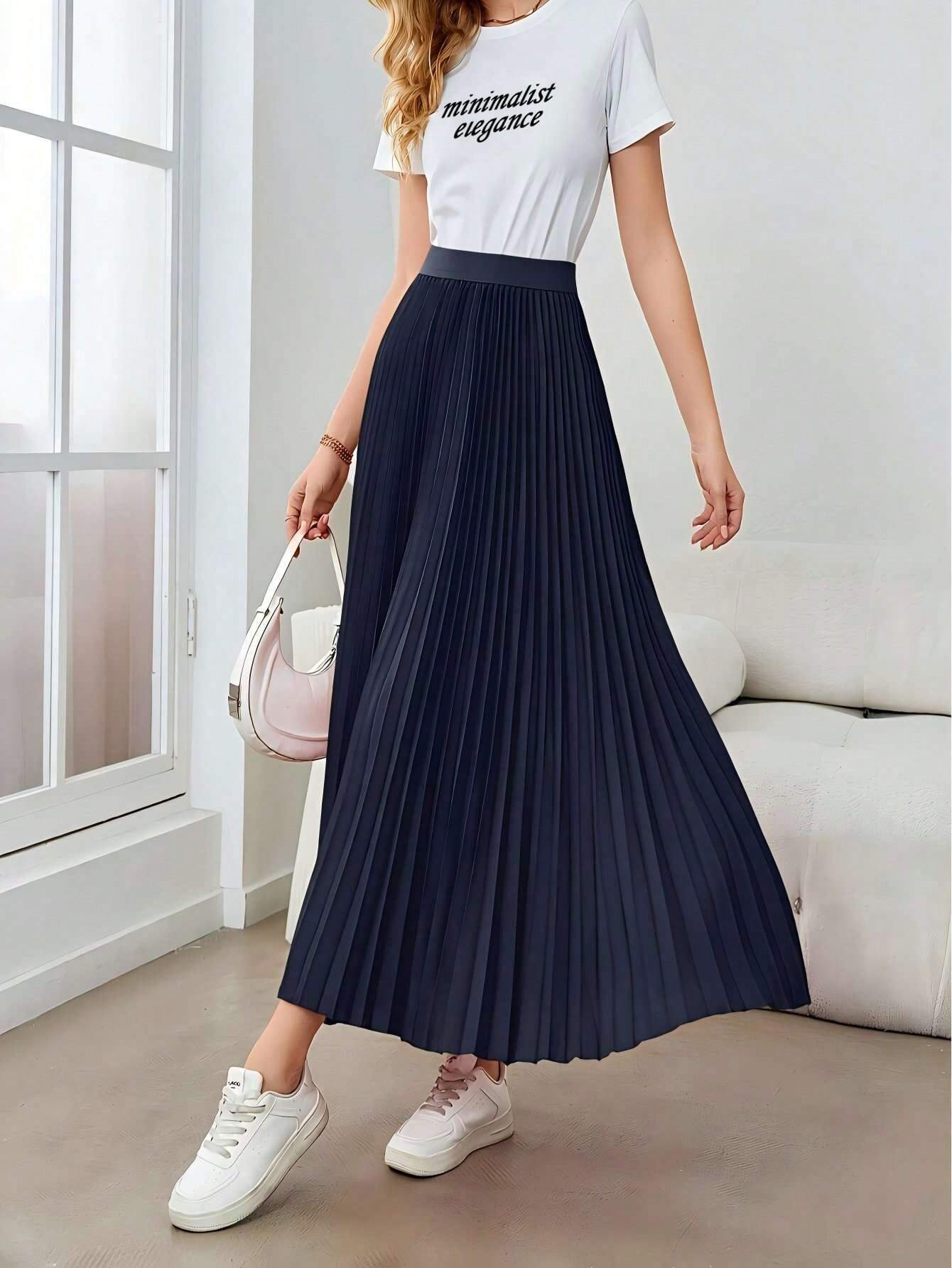 Saia plissada feminina minimalista, elegante e versátil. - Image 12