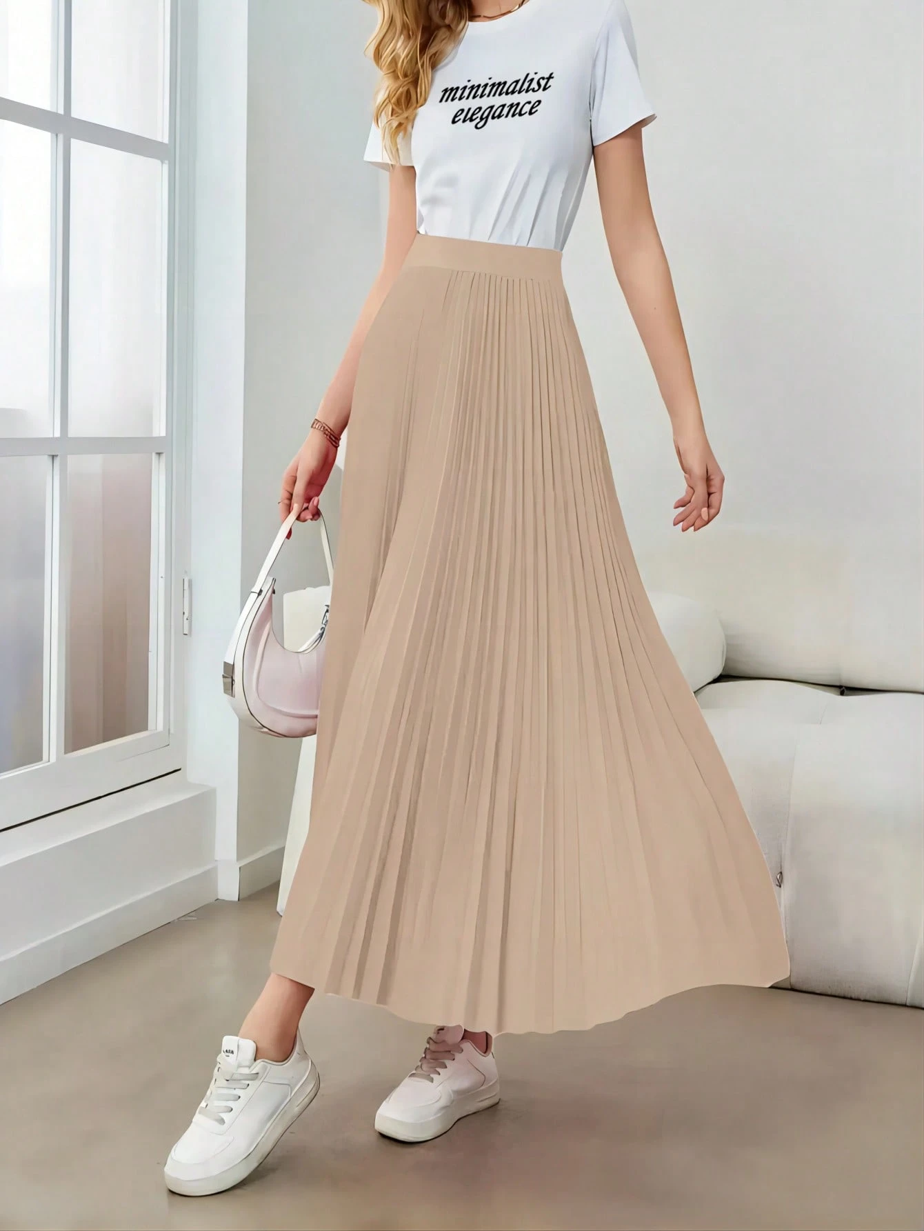 Saia plissada feminina minimalista, elegante e versátil. - Image 17