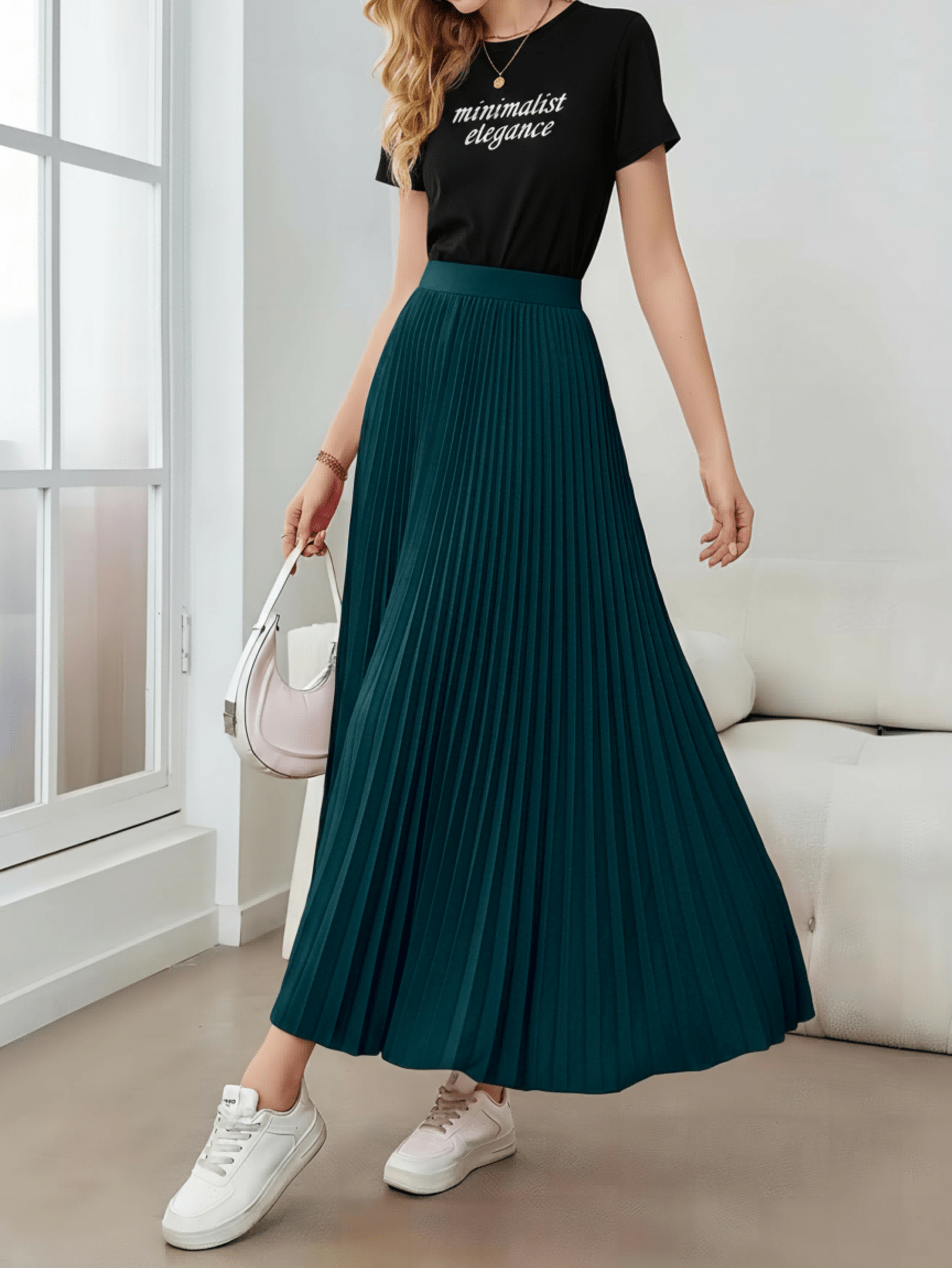 Saia plissada feminina minimalista, elegante e versátil. - Image 7