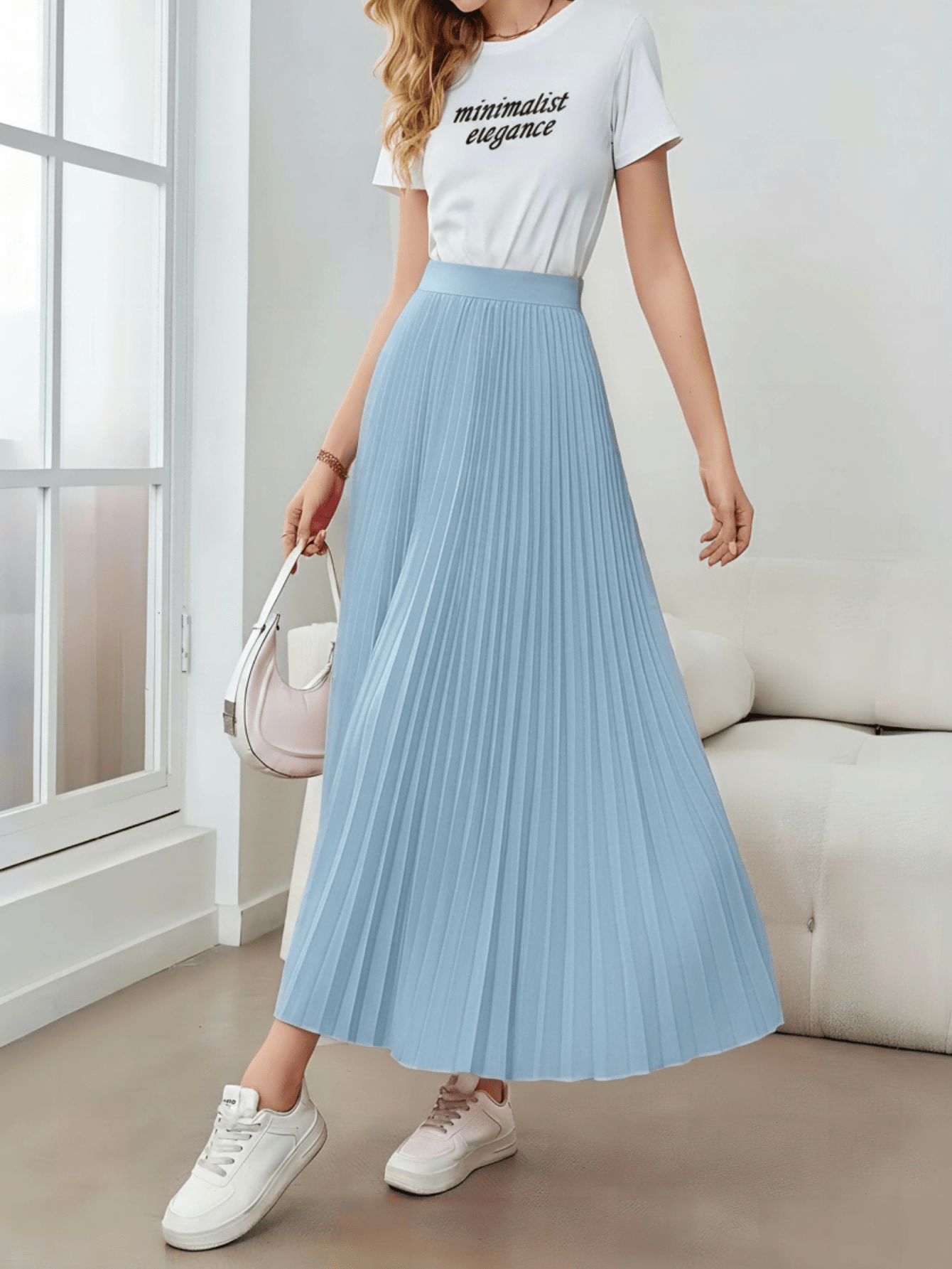 Saia plissada feminina minimalista, elegante e versátil. - Image 11