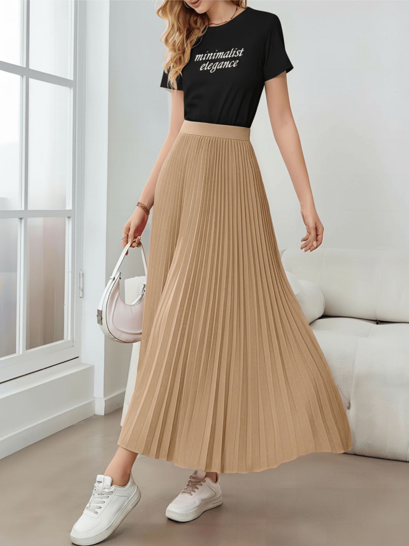 Saia plissada feminina minimalista, elegante e versátil. - Image 16