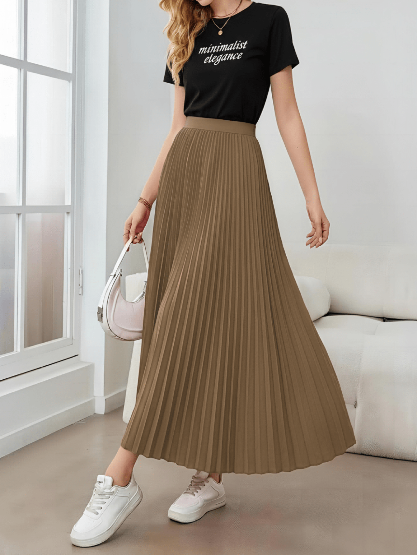 Saia plissada feminina minimalista, elegante e versátil. - Image 15