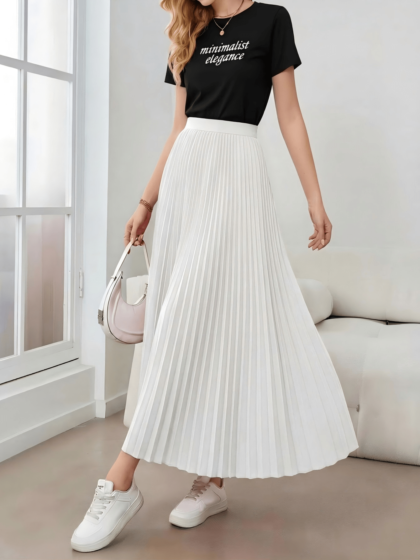 Saia plissada feminina minimalista, elegante e versátil. - Image 13