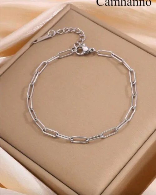 Pulseiras de aço inoxidável com corrente de clipe de papel banhada a ouro 18k
