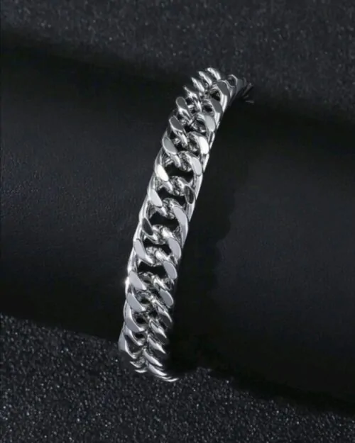 Pulseira masculina estilo hip-hop com corrente metálica preta, acessório de mão simples e ideal para o verão.