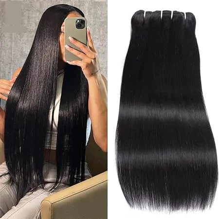 Feixes de cabelo humano vietnamita liso e preto SDD (Super Double Drawn) são altamente valorizados por sua extrema qualidade e volume uniforme da raiz às pontas.
